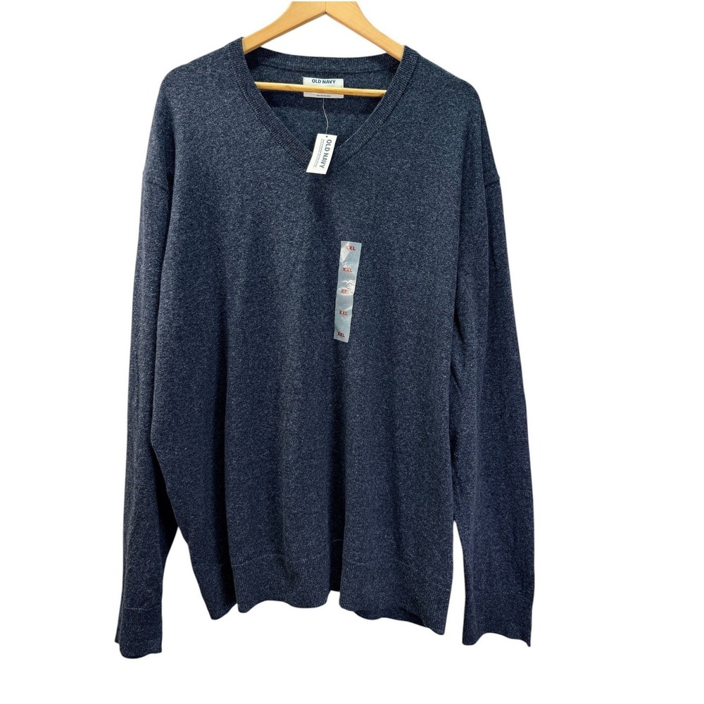 Old Navy Sweater Mens XXL Heather Blue Gray V-Neck Pullover Knit Soft Minimalist